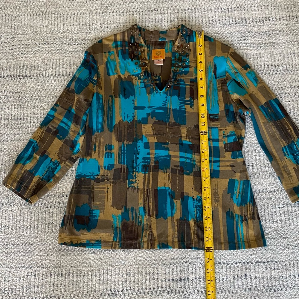 Ruby Rd. Blue and Brown Abstract Blouse - Picture 7 of 8